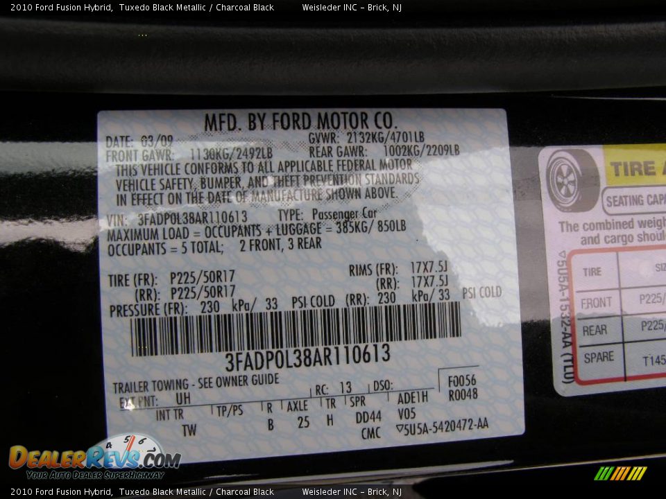 2010 Ford Fusion Hybrid Tuxedo Black Metallic / Charcoal Black Photo #8