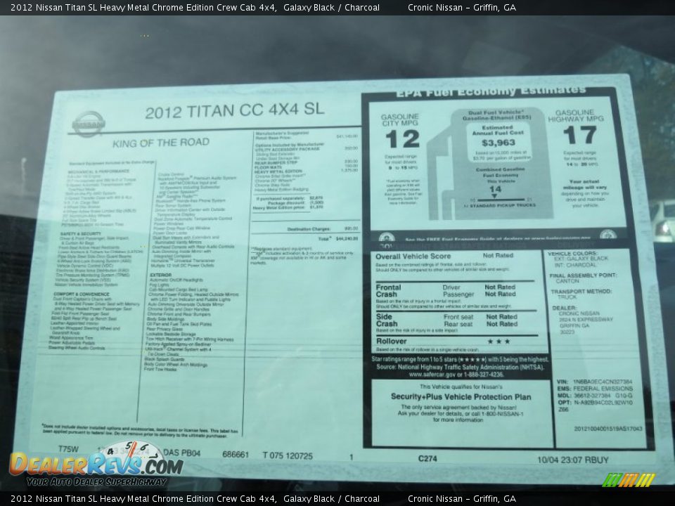 2012 Nissan Titan SL Heavy Metal Chrome Edition Crew Cab 4x4 Window Sticker Photo #15