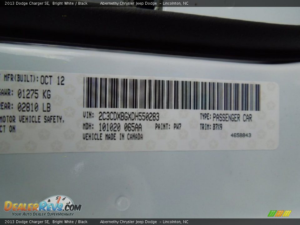 2013 Dodge Charger SE Bright White / Black Photo #7