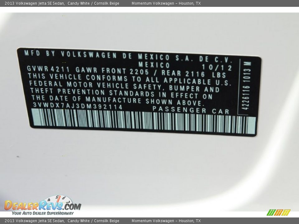 2013 Volkswagen Jetta SE Sedan Candy White / Cornsilk Beige Photo #23