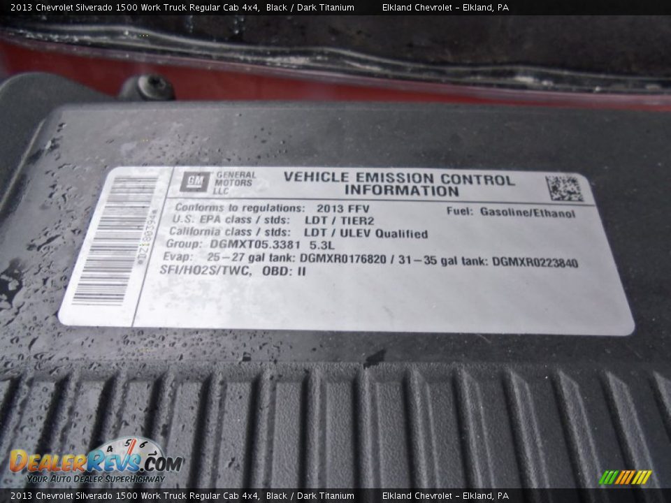 Info Tag of 2013 Chevrolet Silverado 1500 Work Truck Regular Cab 4x4 Photo #13