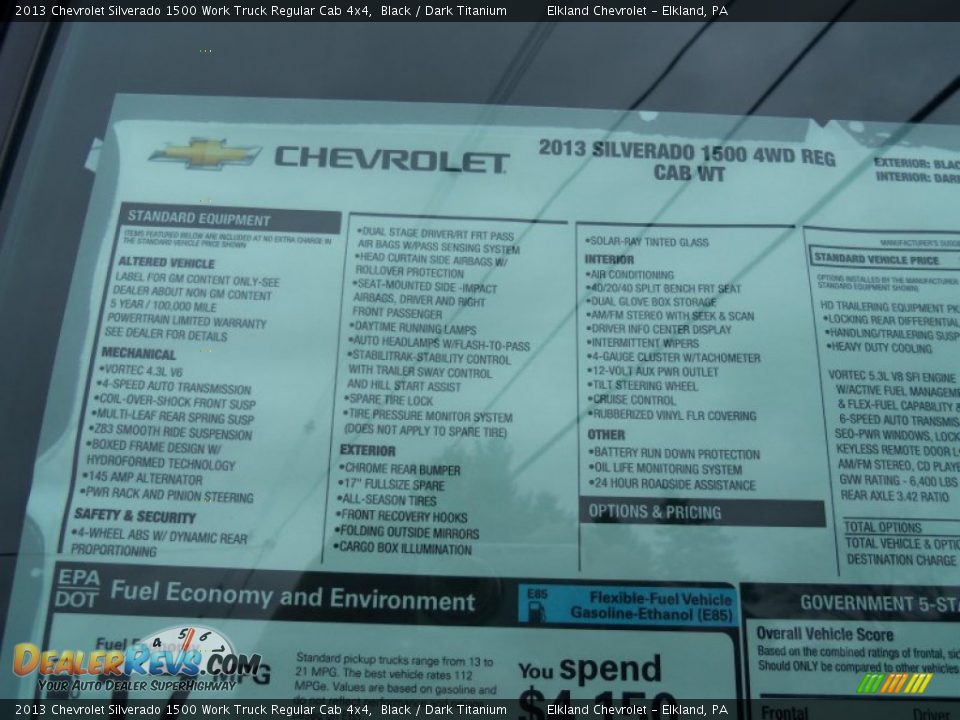 2013 Chevrolet Silverado 1500 Work Truck Regular Cab 4x4 Window Sticker Photo #28