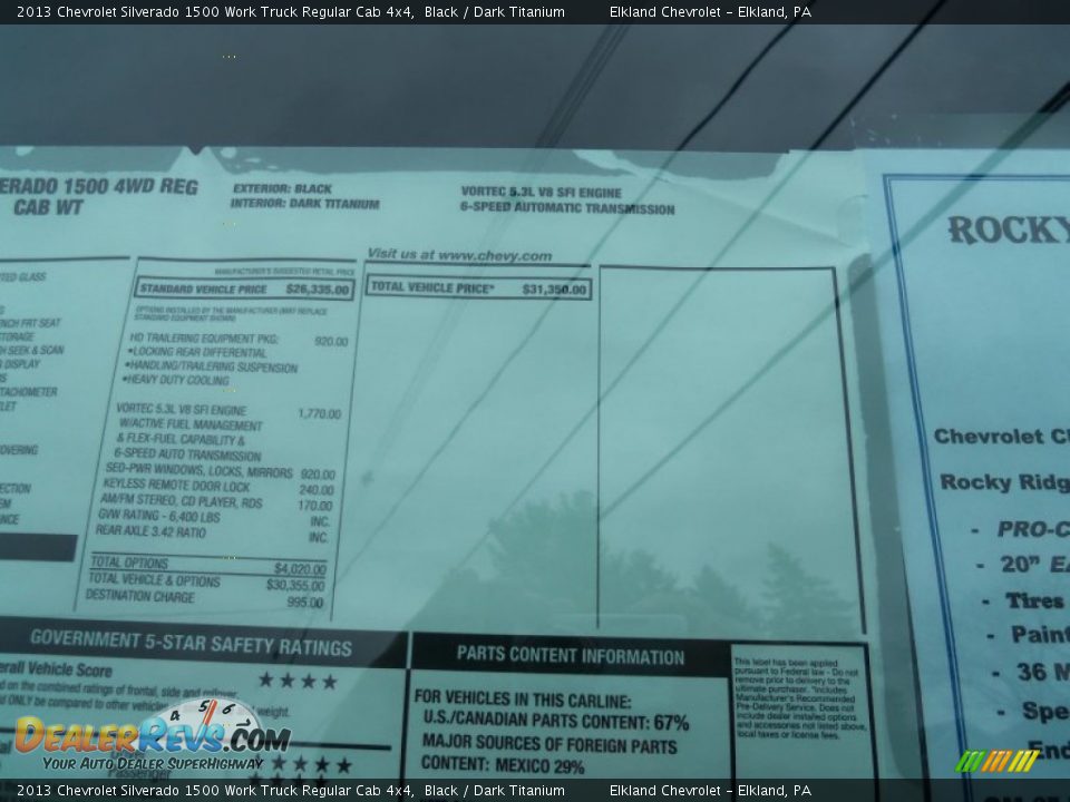 2013 Chevrolet Silverado 1500 Work Truck Regular Cab 4x4 Window Sticker Photo #29