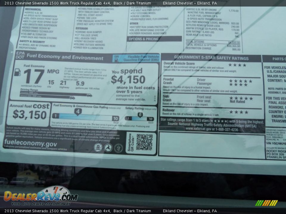 2013 Chevrolet Silverado 1500 Work Truck Regular Cab 4x4 Window Sticker Photo #30