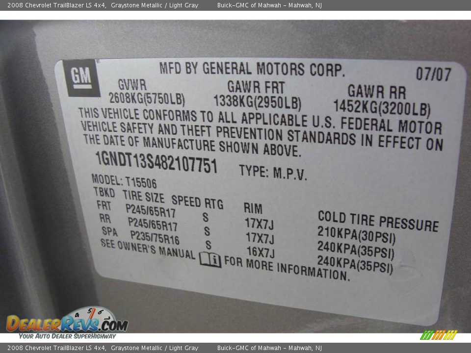2008 Chevrolet TrailBlazer LS 4x4 Graystone Metallic / Light Gray Photo #26