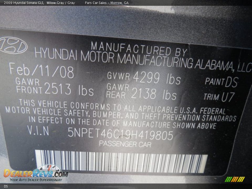 Hyundai Color Code DS Willow Gray