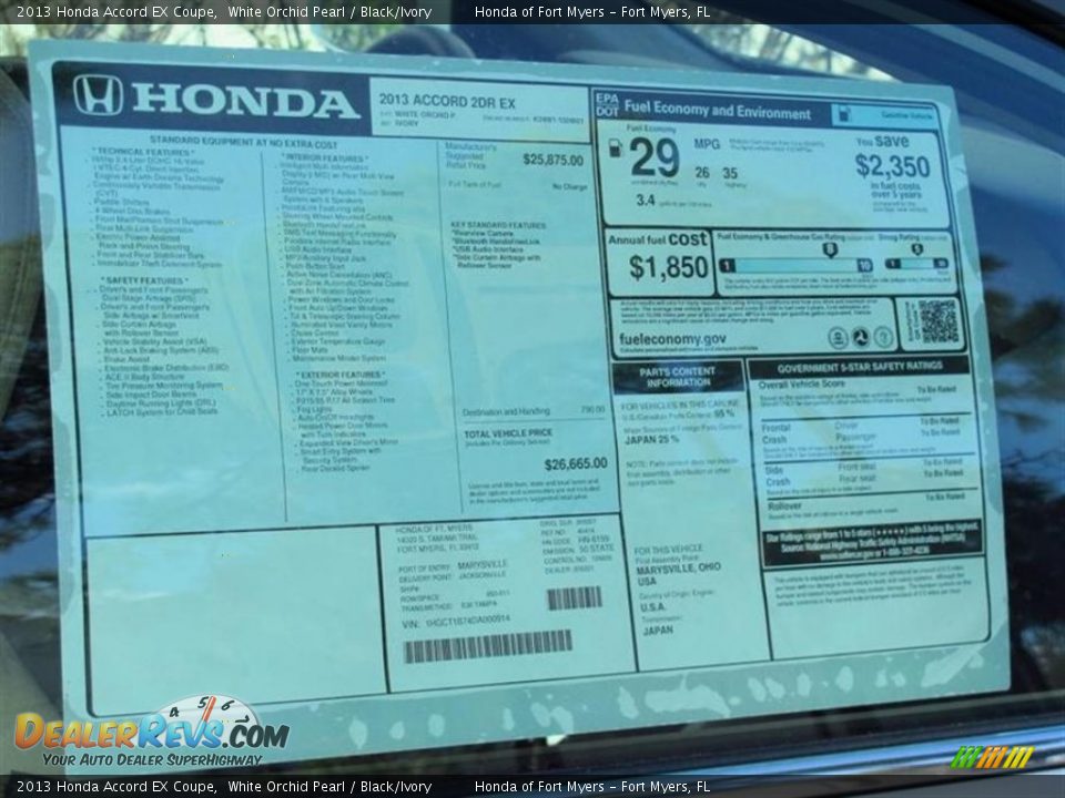 2013 Honda Accord EX Coupe Window Sticker Photo #8