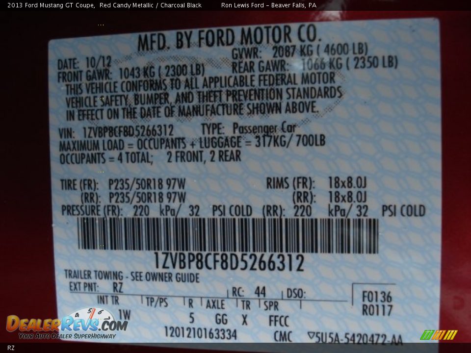Ford Color Code RZ Red Candy Metallic