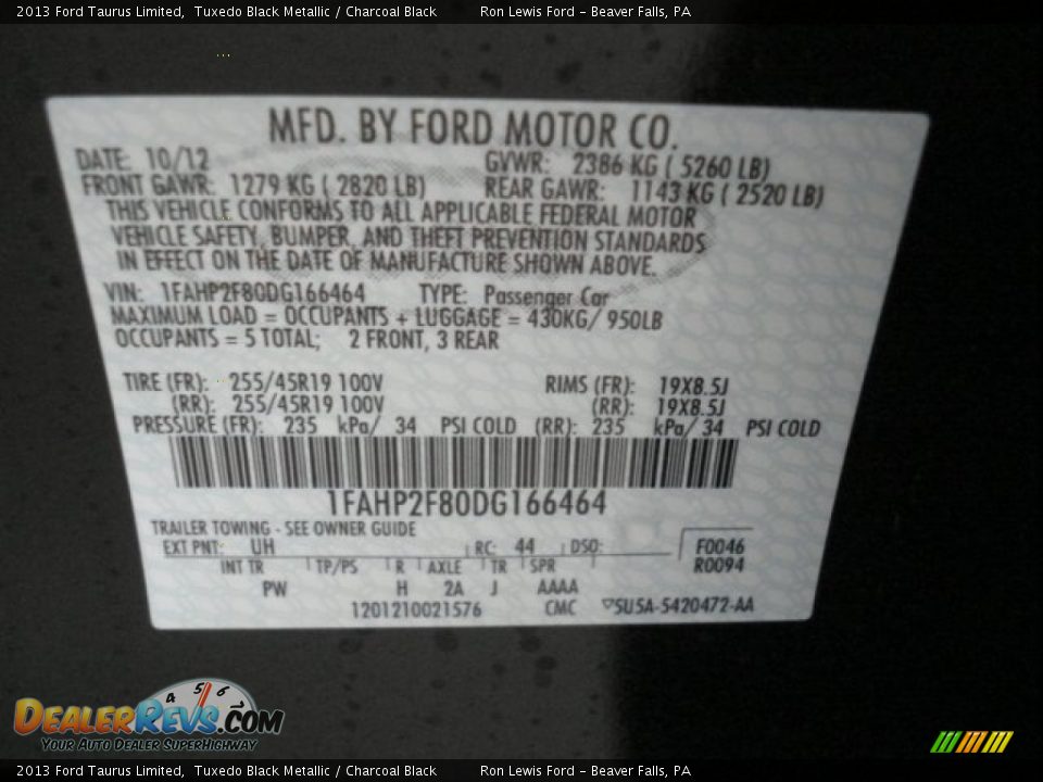 2013 Ford Taurus Limited Tuxedo Black Metallic / Charcoal Black Photo #20