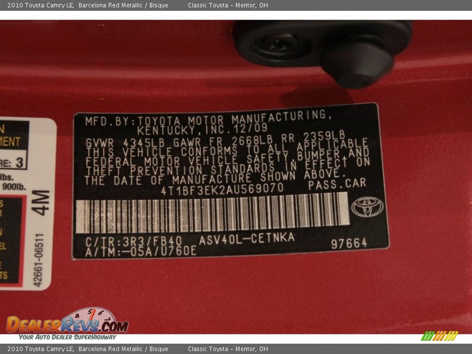 2010 Toyota Camry LE Barcelona Red Metallic / Bisque Photo #19