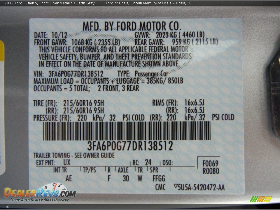 Ford Color Code UX Ingot Silver Metallic