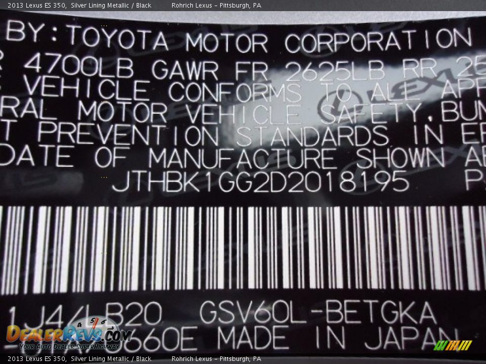 2013 Lexus ES 350 Silver Lining Metallic / Black Photo #17