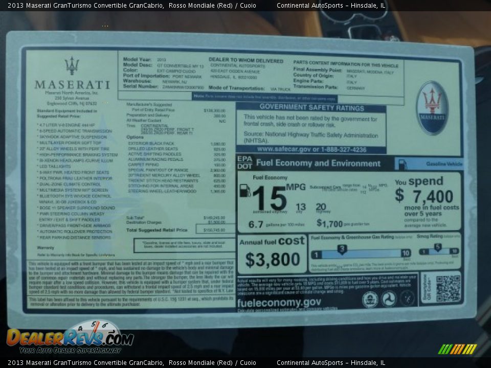 2013 Maserati GranTurismo Convertible GranCabrio Window Sticker Photo #35