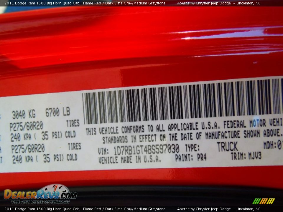 2011 Dodge Ram 1500 Big Horn Quad Cab Flame Red / Dark Slate Gray/Medium Graystone Photo #7