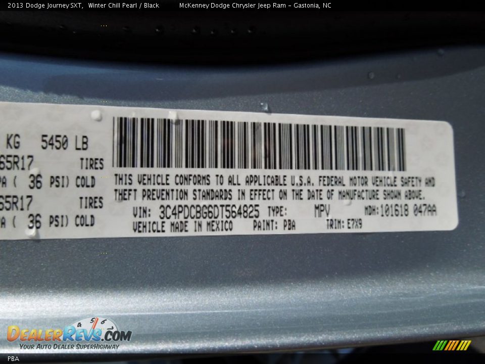 Dodge Color Code PBA Winter Chill Pearl