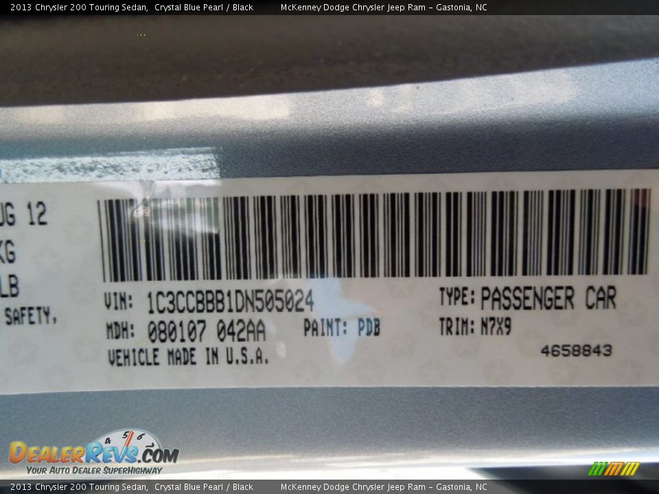 2013 Chrysler 200 Touring Sedan Crystal Blue Pearl / Black Photo #7