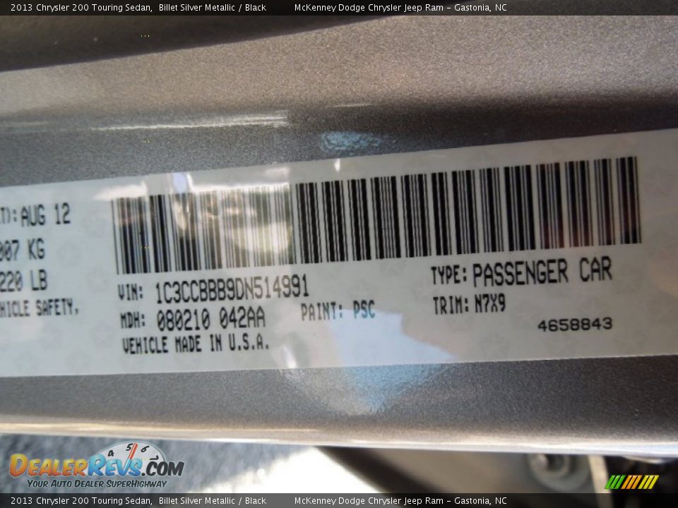 2013 Chrysler 200 Touring Sedan Billet Silver Metallic / Black Photo #7