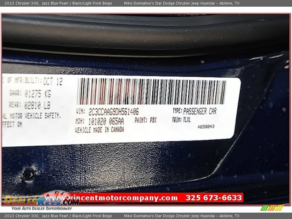 2013 Chrysler 300 Jazz Blue Pearl / Black/Light Frost Beige Photo #10