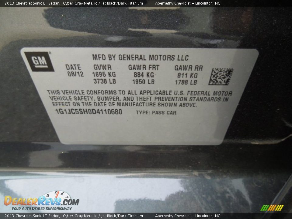2013 Chevrolet Sonic LT Sedan Cyber Gray Metallic / Jet Black/Dark Titanium Photo #3