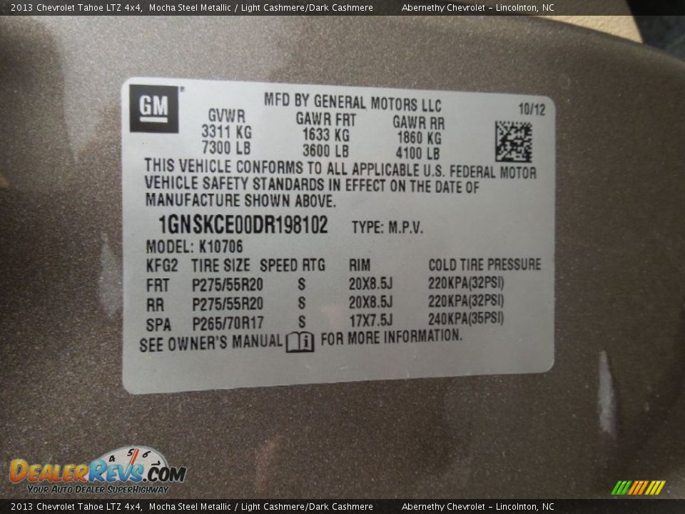 2013 Chevrolet Tahoe LTZ 4x4 Mocha Steel Metallic / Light Cashmere/Dark Cashmere Photo #7