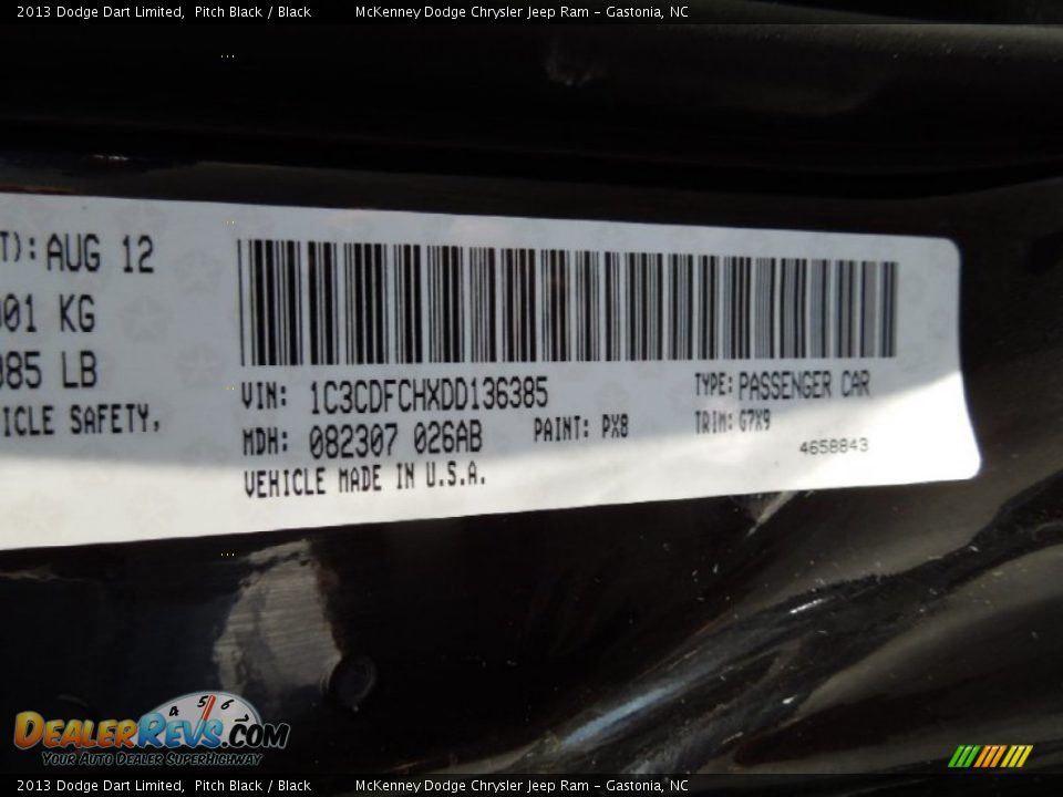 2013 Dodge Dart Limited Pitch Black / Black Photo #7