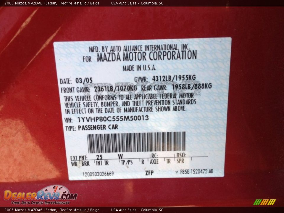 2005 Mazda MAZDA6 i Sedan Redfire Metallic / Beige Photo #31