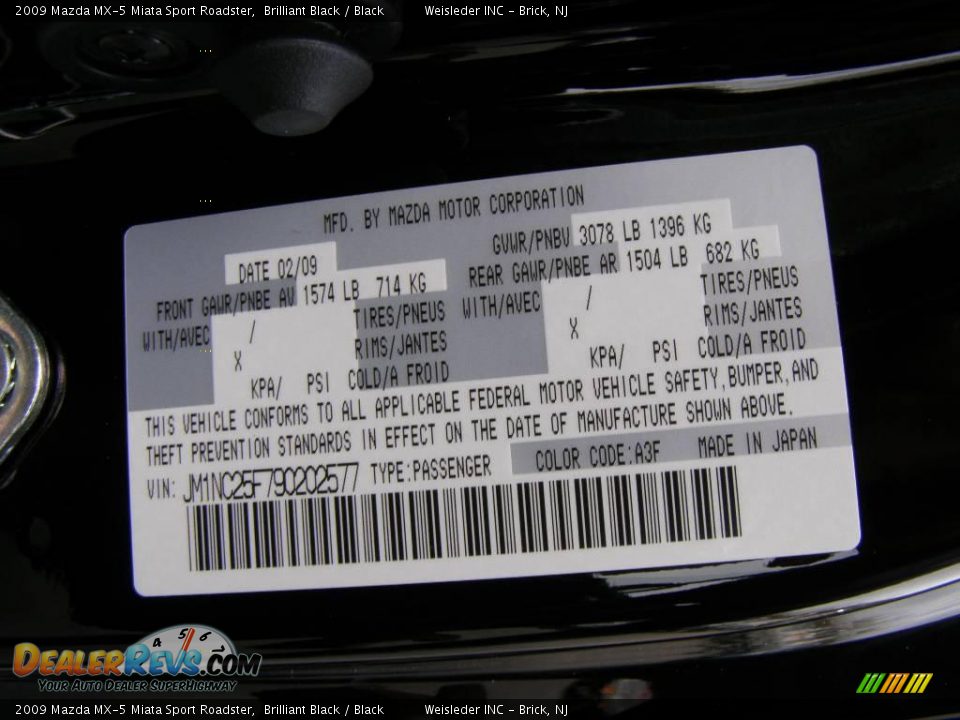 2009 Mazda MX-5 Miata Sport Roadster Brilliant Black / Black Photo #8
