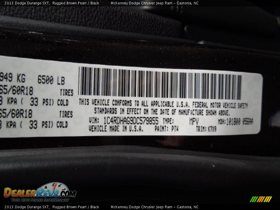 2013 Dodge Durango SXT Rugged Brown Pearl / Black Photo #7