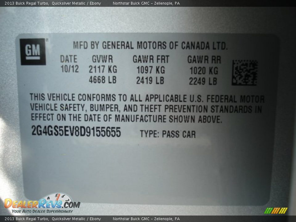 2013 Buick Regal Turbo Quicksilver Metallic / Ebony Photo #20