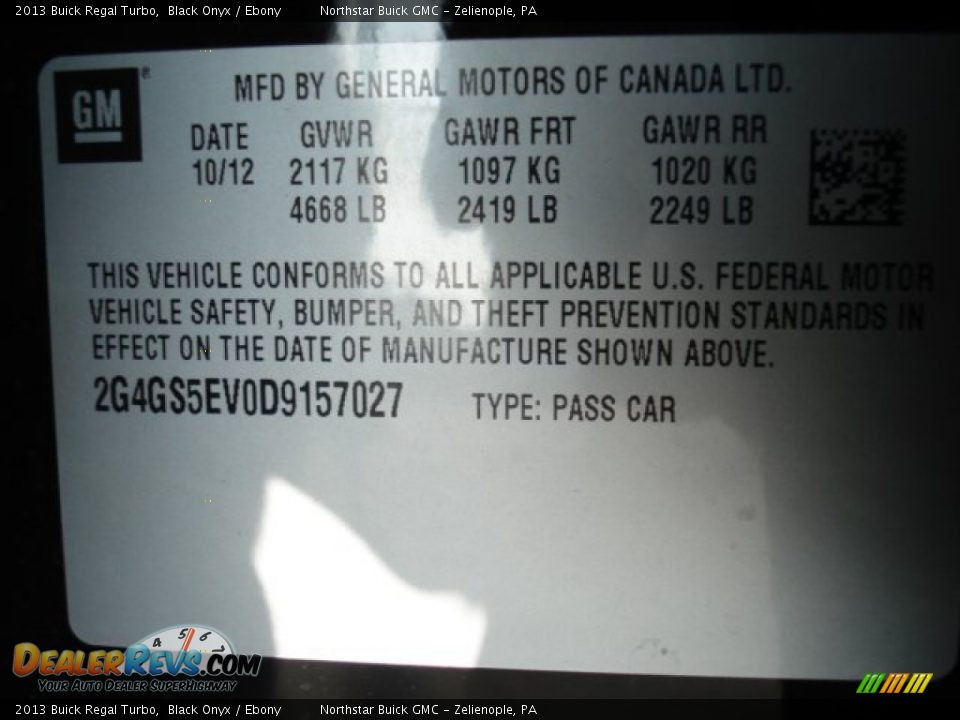 2013 Buick Regal Turbo Black Onyx / Ebony Photo #20