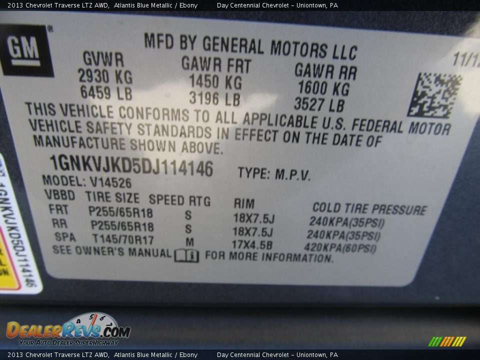 2013 Chevrolet Traverse LTZ AWD Atlantis Blue Metallic / Ebony Photo #19