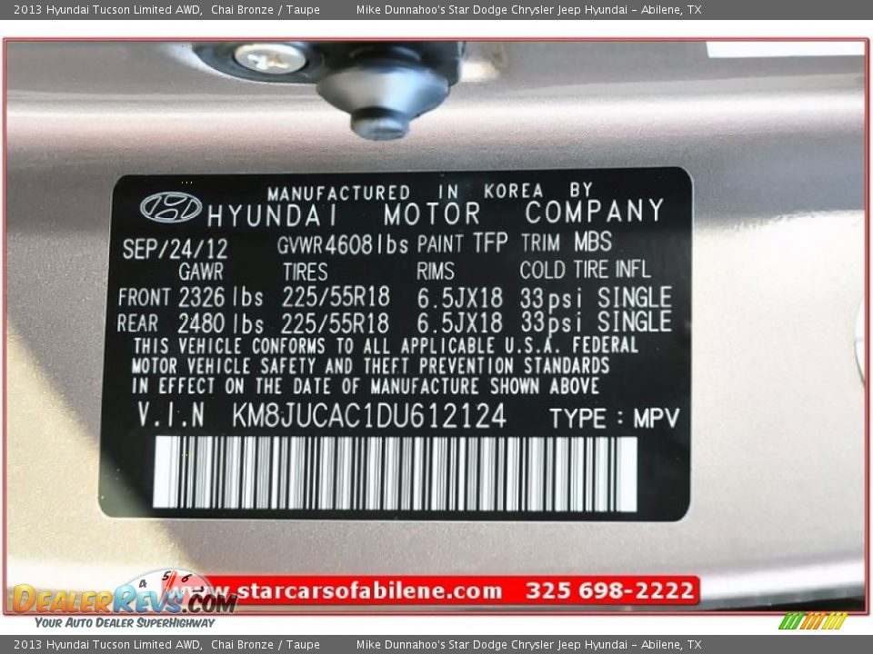 2013 Hyundai Tucson Limited AWD Chai Bronze / Taupe Photo #10
