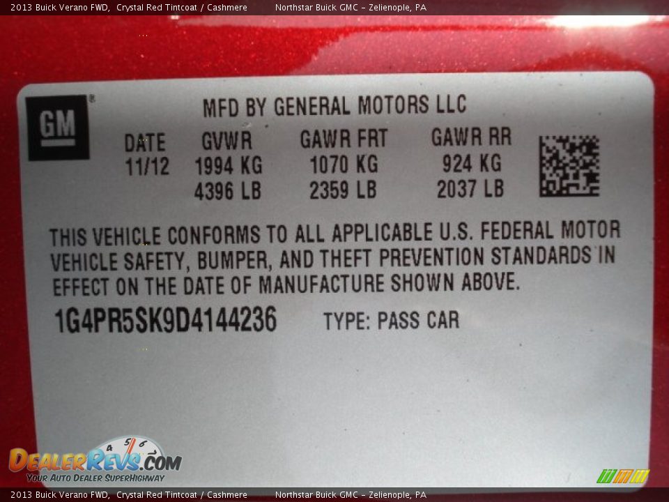 2013 Buick Verano FWD Crystal Red Tintcoat / Cashmere Photo #20