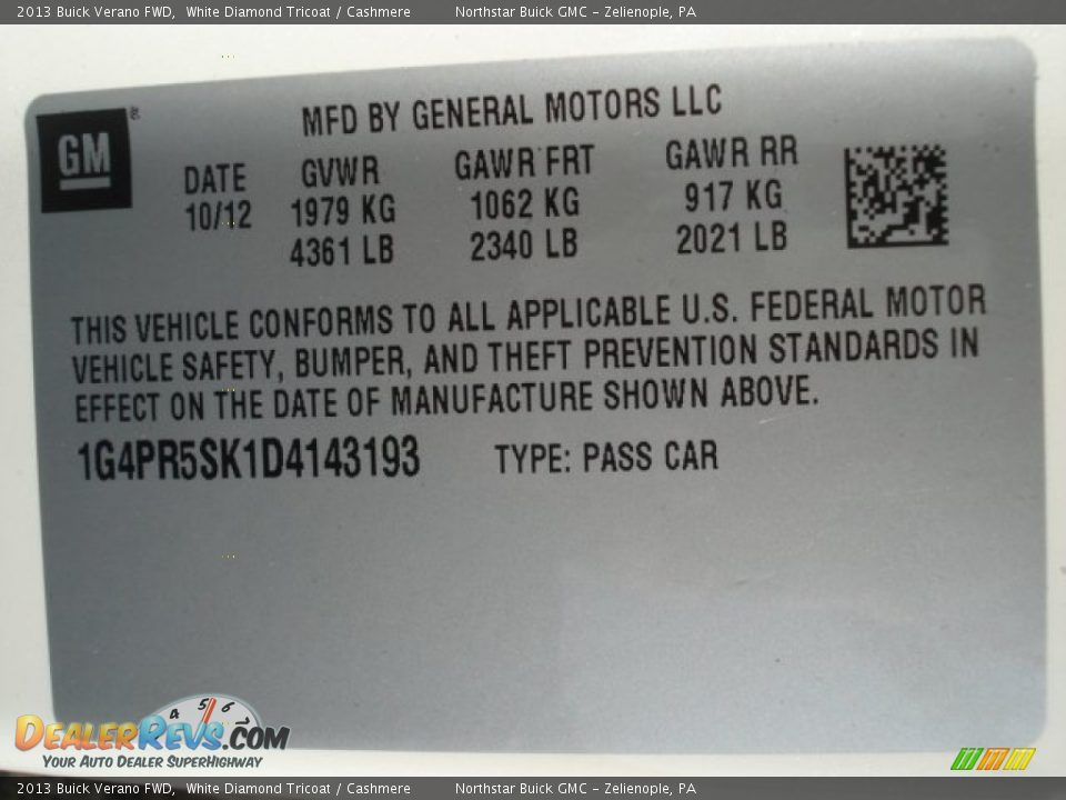 2013 Buick Verano FWD White Diamond Tricoat / Cashmere Photo #20