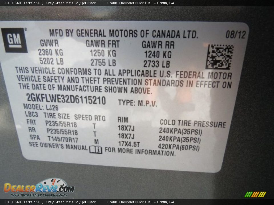 2013 GMC Terrain SLT Gray Green Metallic / Jet Black Photo #20