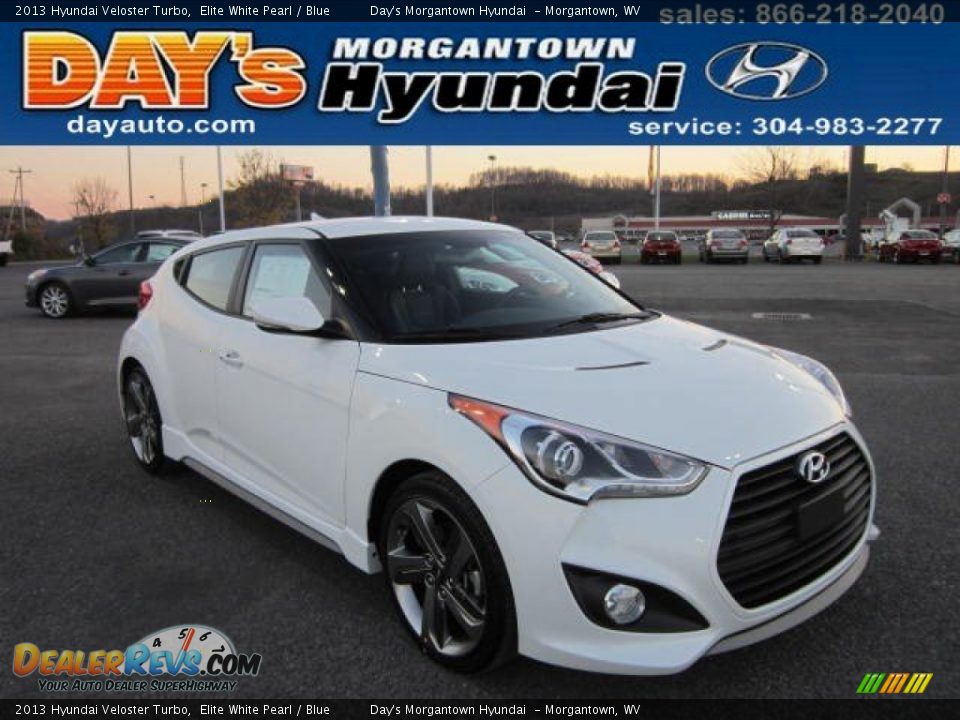 2013 Hyundai Veloster Turbo Elite White Pearl / Blue Photo #1