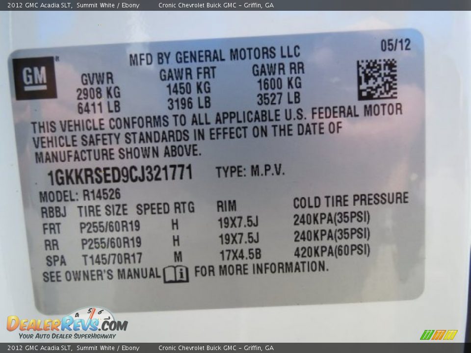 2012 GMC Acadia SLT Summit White / Ebony Photo #20
