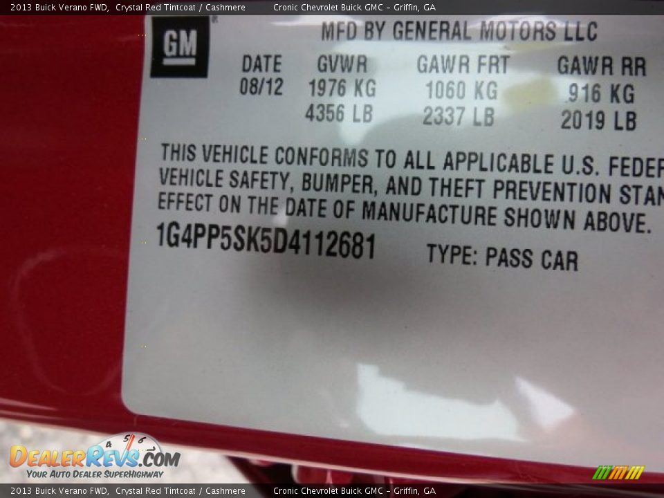 2013 Buick Verano FWD Crystal Red Tintcoat / Cashmere Photo #19