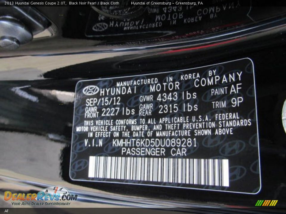 Hyundai Color Code AF Black Noir Pearl