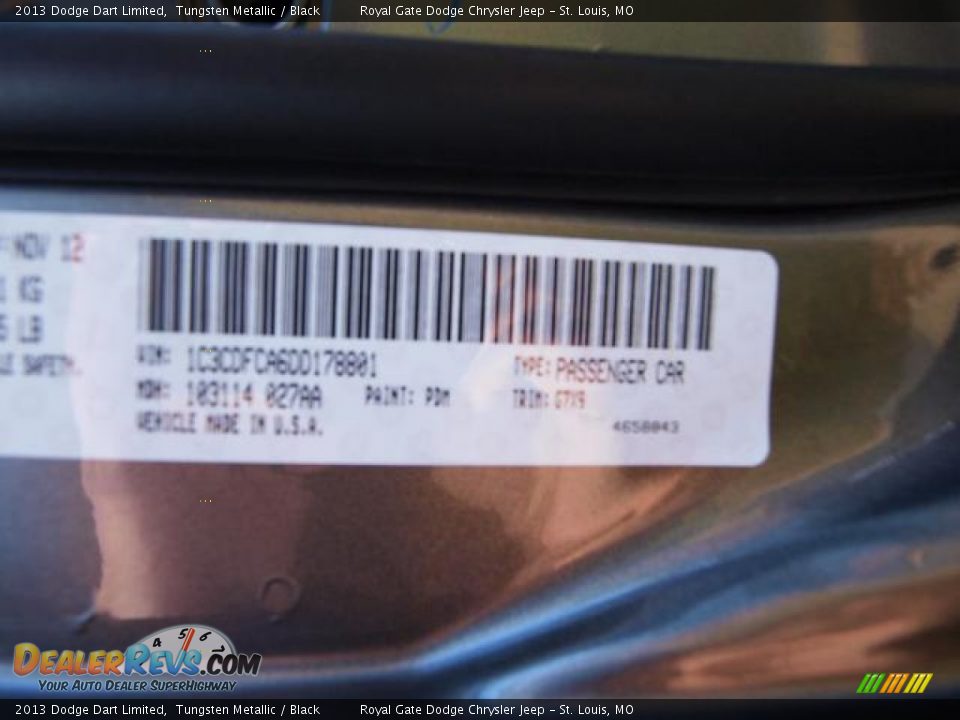 2013 Dodge Dart Limited Tungsten Metallic / Black Photo #8