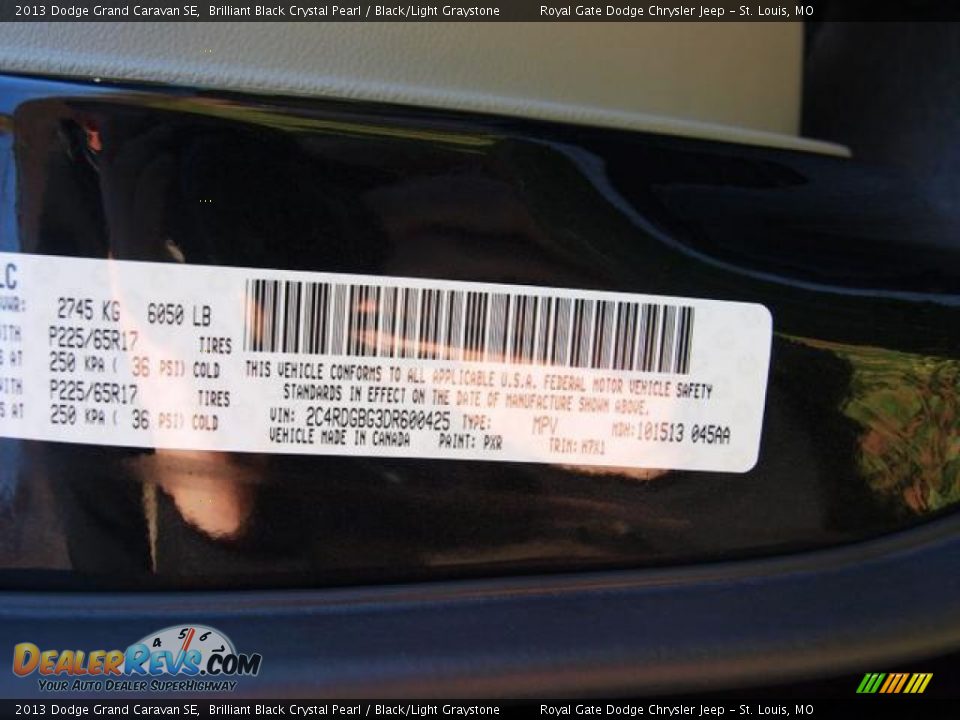 2013 Dodge Grand Caravan SE Brilliant Black Crystal Pearl / Black/Light Graystone Photo #7