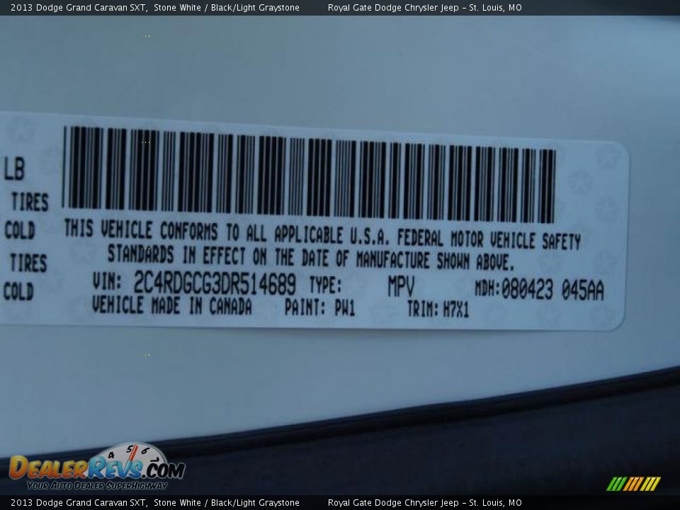 2013 Dodge Grand Caravan SXT Stone White / Black/Light Graystone Photo #9