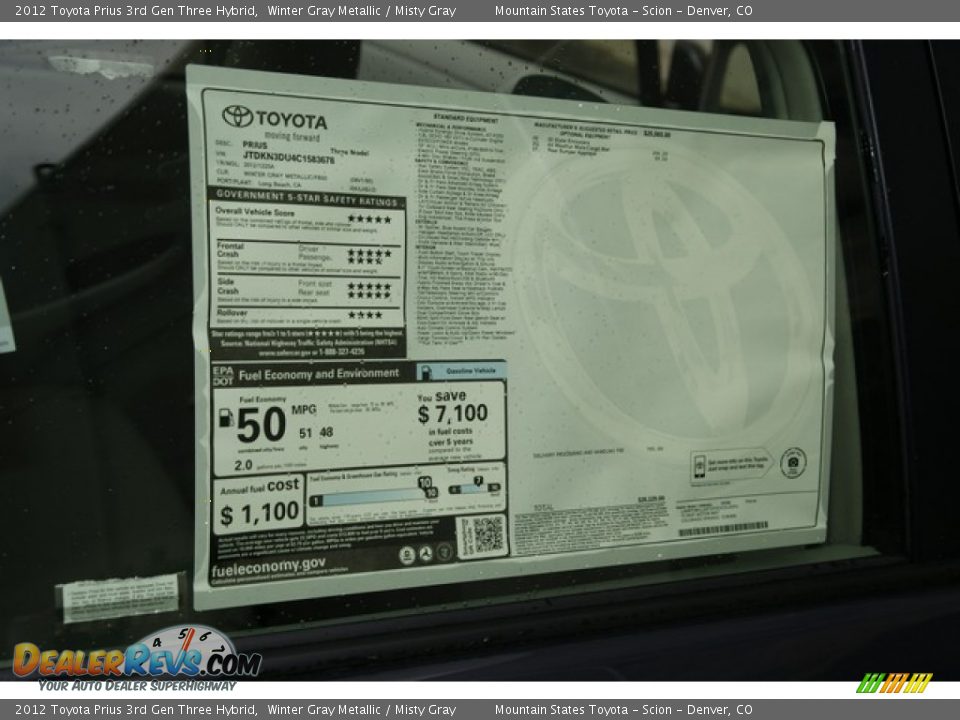 2012 Toyota Prius 3rd Gen Three Hybrid Winter Gray Metallic / Misty Gray Photo #10