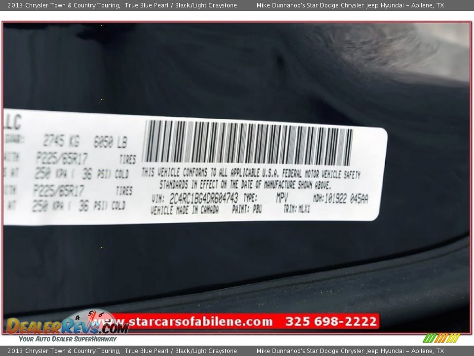 2013 Chrysler Town & Country Touring True Blue Pearl / Black/Light Graystone Photo #11