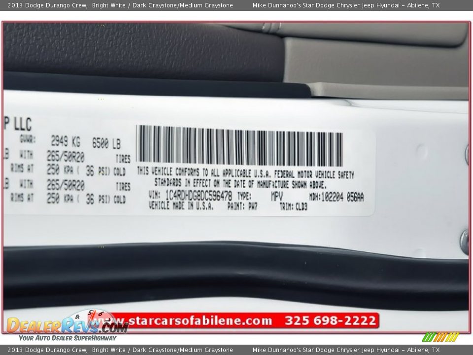 2013 Dodge Durango Crew Bright White / Dark Graystone/Medium Graystone Photo #11
