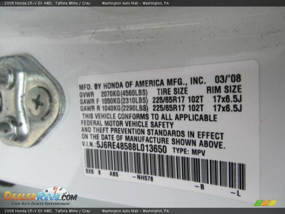 2008 Honda CR-V EX 4WD Taffeta White / Gray Photo #19