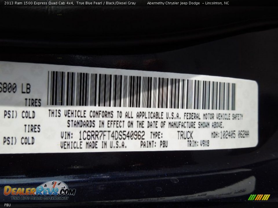 Ram Color Code PBU True Blue Pearl