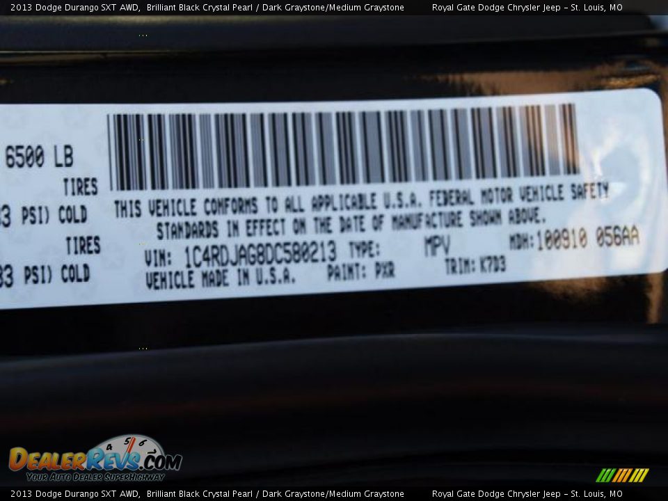 2013 Dodge Durango SXT AWD Brilliant Black Crystal Pearl / Dark Graystone/Medium Graystone Photo #7
