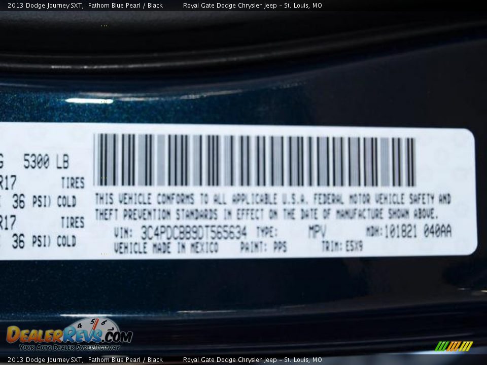 2013 Dodge Journey SXT Fathom Blue Pearl / Black Photo #6