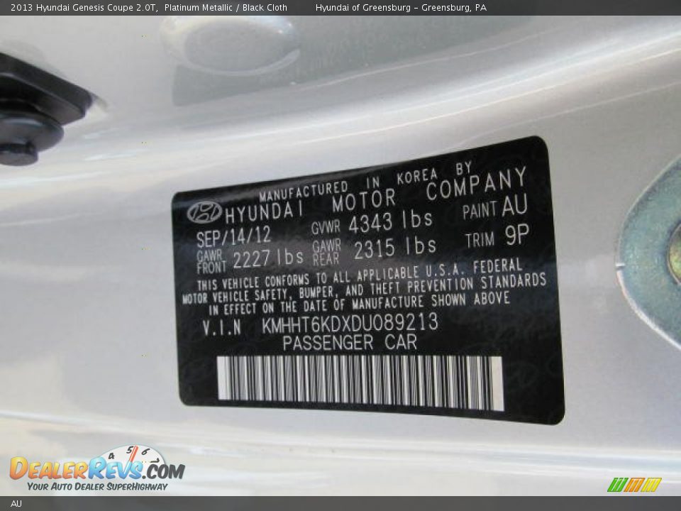 Hyundai Color Code AU Platinum Metallic